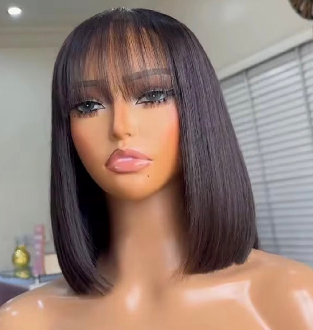 14A Double Drawn Fringe Bob Wig – Glueless Human Hair Bob