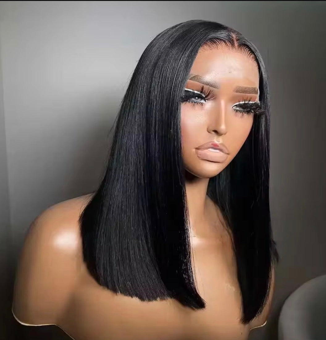 Luxury Natural Black Double Drawn Bob Wig