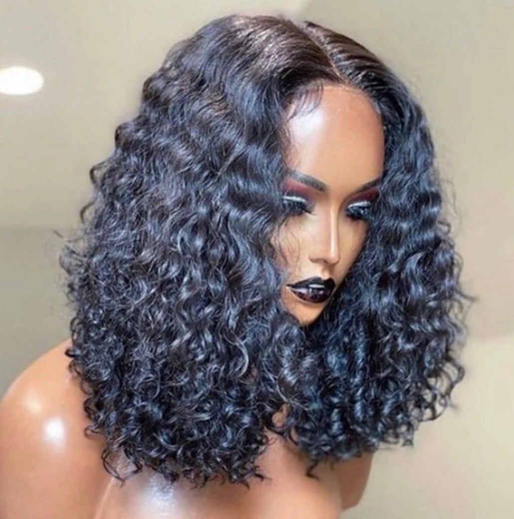 14AA Curly Glueless Bob Wig – Natural Black Human Hair