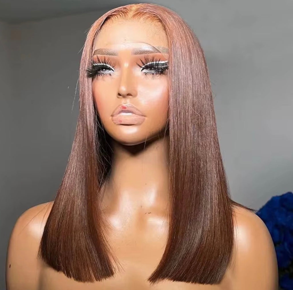 Luxury Chocolate Brown Bob Wig – 13x4 Lace Front Human Hair Wig