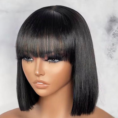 14A Double Drawn Fringe Bob Wig – Glueless Human Hair Bob