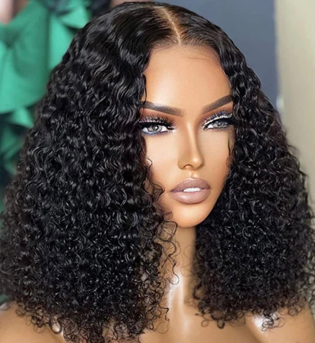 14AA Curly Glueless Bob Wig – Natural Black Human Hair